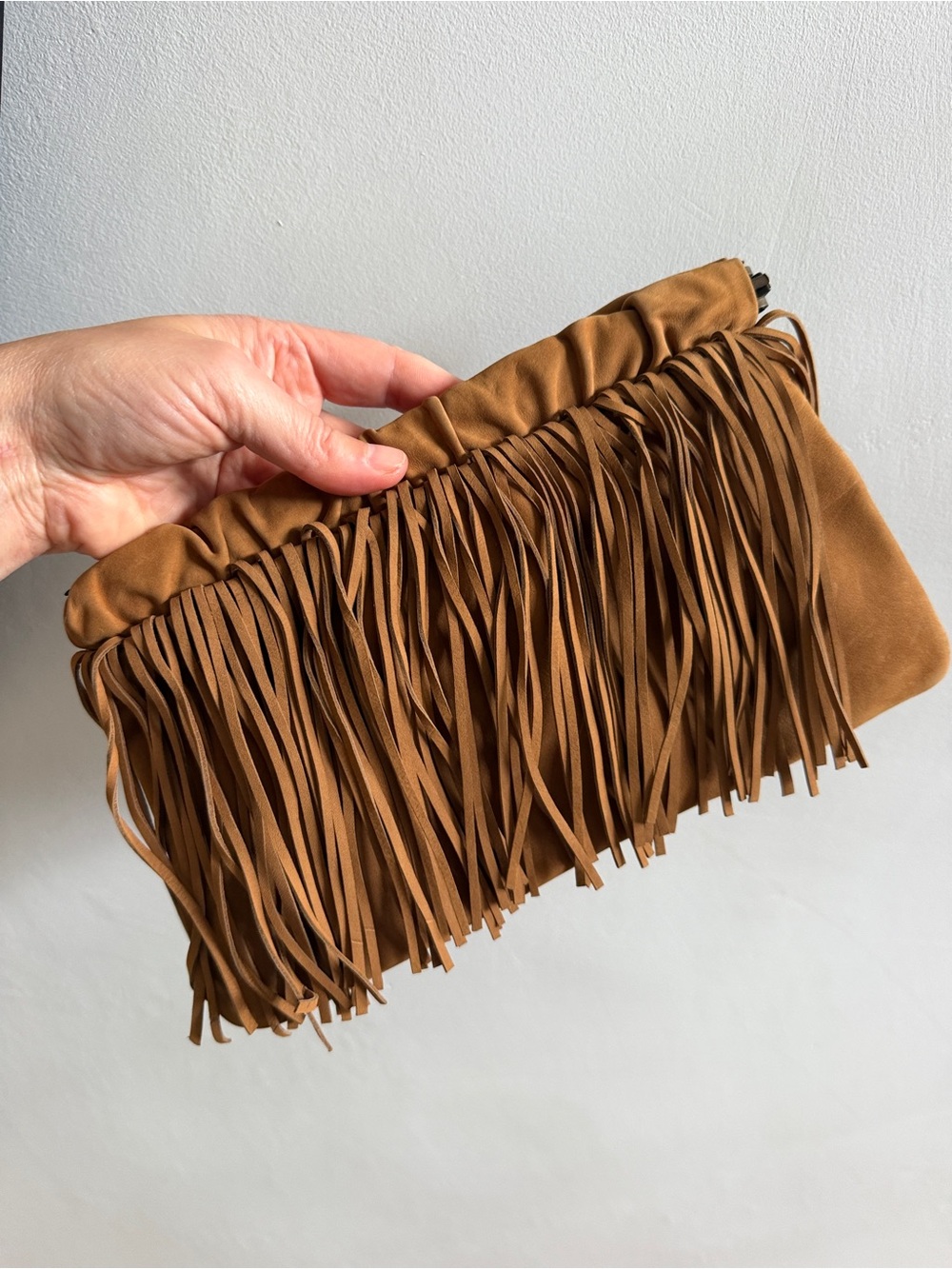 Gerard Darel Tan Fringe boho Clutch